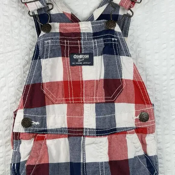 Osh Kosh Patriotic Overalls Red White Blue Gingham 2T 100% Cotton Summer - Picture 2 of 9